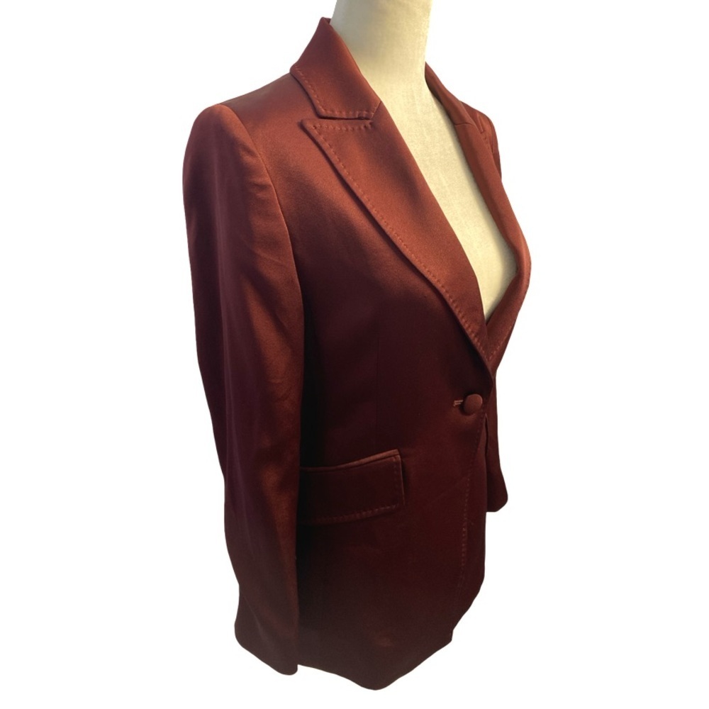 Marella By Max Mara Cognac Satin Jacket Size Small Pit 17 - Picture 6 of 17